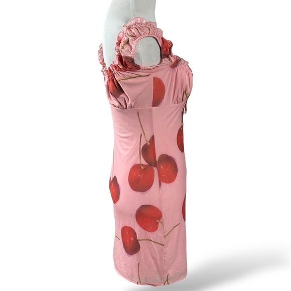 UO Kimchi Blue Cherry Bianca Mesh Mini Dress Pink Red Size Small Valentine’s Day - Picture 5 of 9